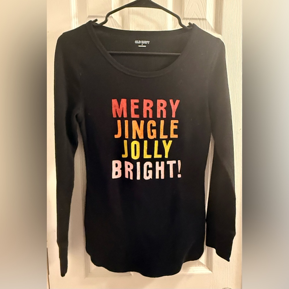 Women’s Old Navy Black Ribbed Knit Christmas Top size small